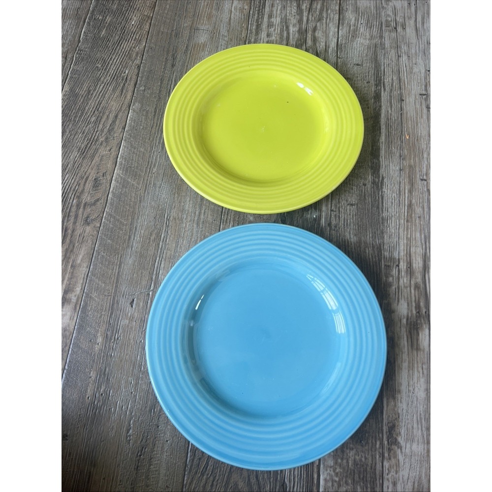 Pottery Barn Sausalito Ridge- Lime Green Blue 2 Dinner Plates